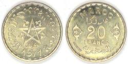 World Coins - MOROCCO - French Protectorate, Mohammed V, AH1371 (1952), 20 Francs, Choice BU