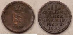World Coins - DANISH WEST INDIES, Frederik VI, 1837, 2 Skilling, about Very Fine