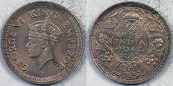 World Coins - INDIA - British, George VI, 1943 (b), ¼ Rupee, Choice AU