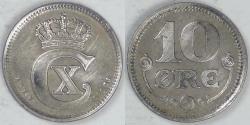 World Coins - DENMARK, Christian X, 1920 (h) HCN;GJ, 10 Øre, AU details