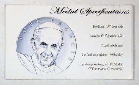 US Coins - 2015 Washington DC Papal Visit Gold-Embellished Silver Medal