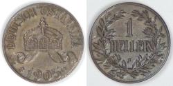 World Coins - GERMAN EAST AFRICA - Colony, Wilhelm II, 1905 J, Heller, Choice Extra Fine