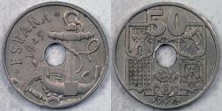 World Coins - SPAIN, Francisco Franco, 1949 (51), 10 Centimos, Choice AU