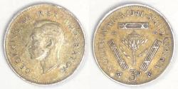 World Coins - SOUTH AFRICA - Dominion, George VI, 1941, 3 Pence, Choice EF