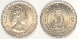 World Coins - MALAYA & BRITISH BORNEO - British Colony, Elizabeth II, 1961, 5 Cents, Gem BU
