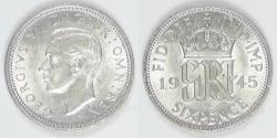 World Coins - GREAT BRITAIN, George VI, 1945, 6 Pence, Choice AU