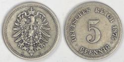 World Coins - GERMANY - Empire, Wilhelm I, 1875 E, 5 Pfennig, Very Fine