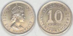 World Coins - MALAYA AND BRITISH BORNEO - British Colony, Elizabeth II, 1961 H, 10 Cents, BU