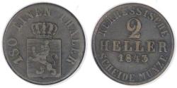 World Coins - GERMANY - Hesse-Cassel, Wilhelm II and Friedrich Wilhelm, 1843, 2 Heller, Fine