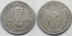 World Coins - PHILIPPINES - U.S. Administration, 1909 S/S, Peso, Very Fine