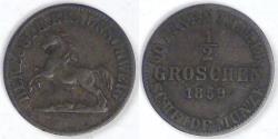 World Coins - GERMANY - Duchy of Brunswick, Wilhelm VIII, 1859, ½ Groschen, Choice VF