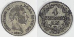 World Coins - DENMARK, Christian IX, 1869 ♔ CS, 4 Skilling Rigsmont, Very Fine