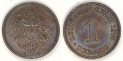 World Coins - GERMANY - Empire, Wilhelm I, 1874 A, Pfennig, Choice AU