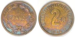 World Coins - FRANCE - Republic, 1944, 2 Francs, AU details