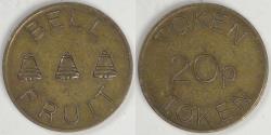 World Coins - UNITED KINGDOM, Bell Fruit, 20 Pence Token, Choice EF