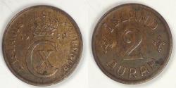 World Coins - ICELAND - Kingdom, Christian X, 1938 ♥N; GJ, 2 Aurar, Choice EF
