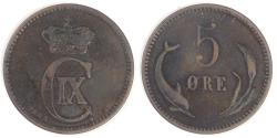 World Coins - DENMARK, Christian IX, 1882 ♥ CS, 5 Øre, Very Fine