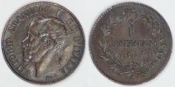 World Coins - ITALY - Kingdom, Vittorio Emanuele II, 1867 M, Centesimo, Choice Almost Uncirculated