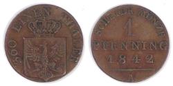 World Coins - GERMANY - Prussia, Friedrich Wilhelm IV, 1842 A, Pfennig, Choice Very Fine