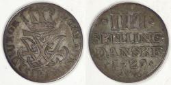 World Coins - DENMARK, Frederik IV, 1729 CW ♥, 4 Skilling, Very Fine