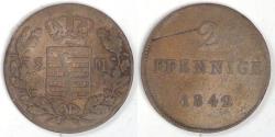 World Coins - GERMANY - Duchy of Saxe-Meiningen, Bernhard II, 1842, 2 Pfennige, Fine+