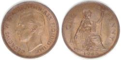 World Coins - GREAT BRITAIN, George VI, 1945 Penny, BU RB