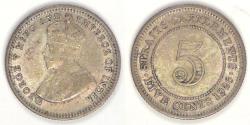 World Coins - STRAITS SETTLEMENTS - British Colony, George V, 1926, 5 Cents, AU