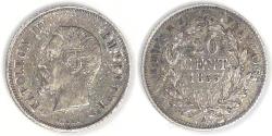 World Coins - FRANCE - 2nd Empire, Napoleon III, 1853 A, 20 Centimes, Choice AU