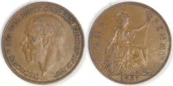 World Coins - GREAT BRITAIN, George V, 1927, Penny, Extra Fine