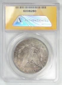 US Coins - 1886 Morgan Dollar graded MS-63 by ANACS rev color