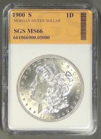 US Coins - 1900-S Morgan Dollar, MS-63 in SGS holder