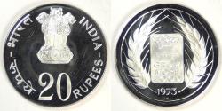 World Coins - INDIA - Republic, 1973 B, 20 Rupees (FAO), Proof DCAM