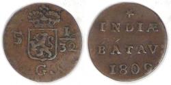 World Coins - NETHERLANDS EAST INDIES - Batavian Republic, 1809 ½ Duit, Choice Very Fine