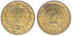 World Coins - FRANCE - Republic, 1944, 2 Francs, Choice AU to Unc