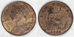 World Coins - GREAT BRITAIN, Victoria, 1885 Farthing, Choice AU