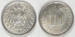 World Coins - GERMANY - Empire, Wilhelm II, 1900 G, 10 Pfennig, Choice BU
