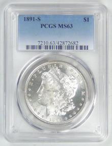 US Coins - 1891-S Morgan Dollar, MS-63 PCGS