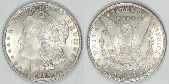 US Coins - 1884 Morgan Dollar, MS-63