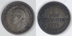 World Coins - GERMANY - Kingdom of Saxony, Johann I, 1871 B, Neugroschen / 10 Pfennige, Choice Very Fine