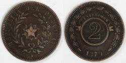 World Coins - PARAGUAY - Republic, 1870, 2 Centésimos, about EF / EF