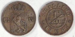 World Coins - NORWAY, Carl XV, 1867, ½ Skilling, Choice Fine