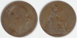 World Coins - GREAT BRITAIN, Edward VII, 1908 Penny, Fine