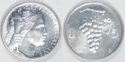 World Coins - ITALY - Republic, 1950 R, 5 Lire, Brilliant Uncirculated