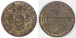 World Coins - AUSTRIA - Empire, Franz Joseph I, 1851 A, ¼ Kreuzer, Extra Fine