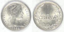 World Coins - COLOMBIA - Republic, 1958 Centavo, Gem BU
