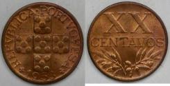 World Coins - PORTUGAL - Republic, 1953, 20 Centavos, Brilliant Uncirculated