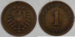 World Coins - GERMANY - Empire, Wilhelm I, 1876 D, Choice Pfennig, Very Fine