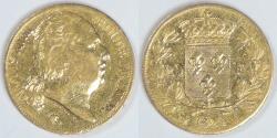 World Coins - FRANCE - 2nd Kingdom, Louis XVIII, 1824 W, 20 Franc, Choice Fine