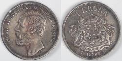 World Coins - SWEDEN, Oscar II, 1876 ST Krona, Very Fine