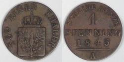 World Coins - GERMANY - Prussia, Friedrich Wilhelm IV, 1845 A, Pfennig, Very Fine